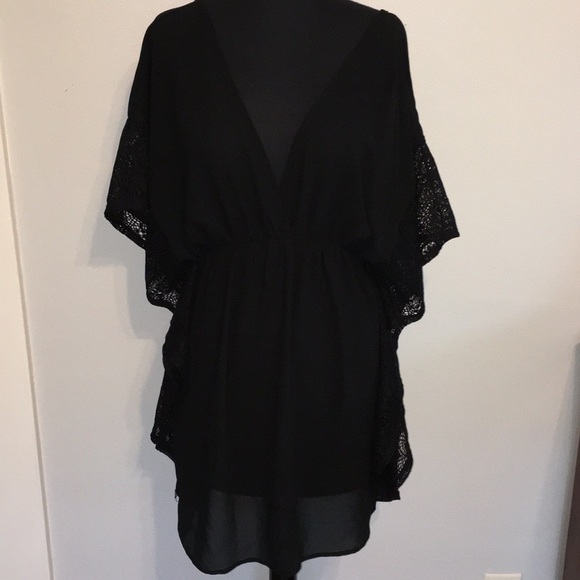 Xhilaration Black Crochet Chiffon Swim Cover Up, S - Picture 5 of 8